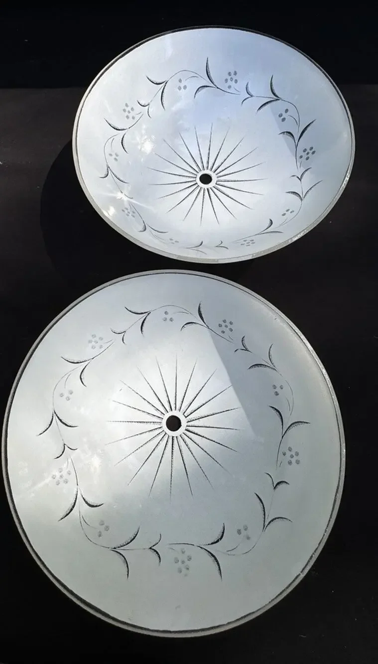 2 VTG Mid-Century Modern SUN Starburst White Moon 9” Glass Ceiling Light Shades